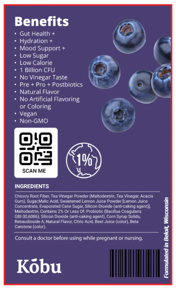 Coming Soon! Blue Berry Mint Kombucha Powder (13 Stick Packs)