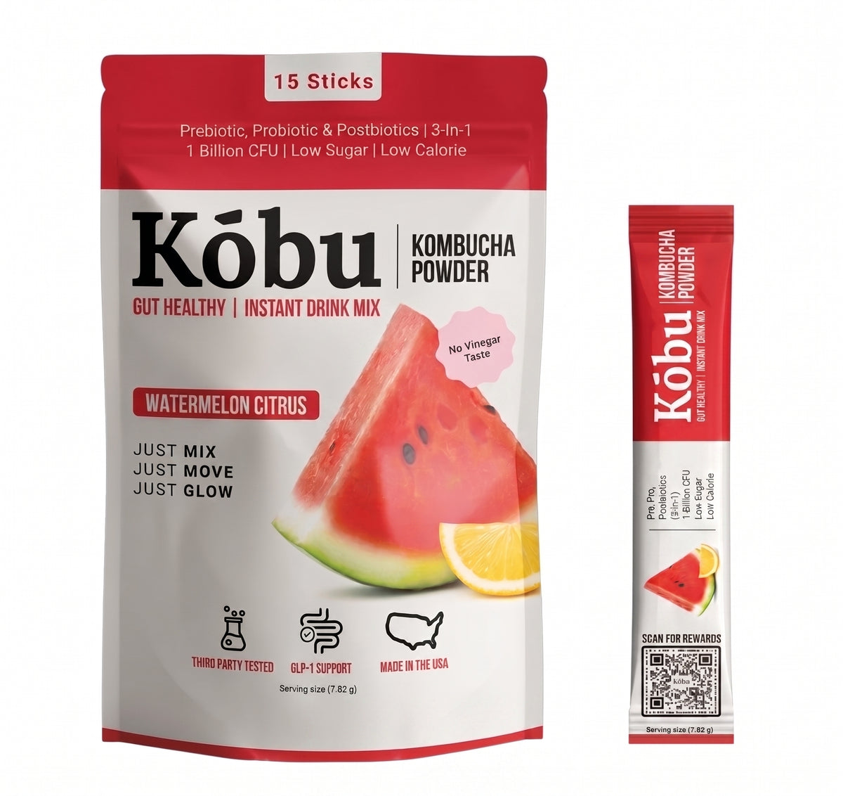Kōbu Kombucha Powder – Watermelon Citrus (15 Sticks) | Gut Health & Probiotic Powder