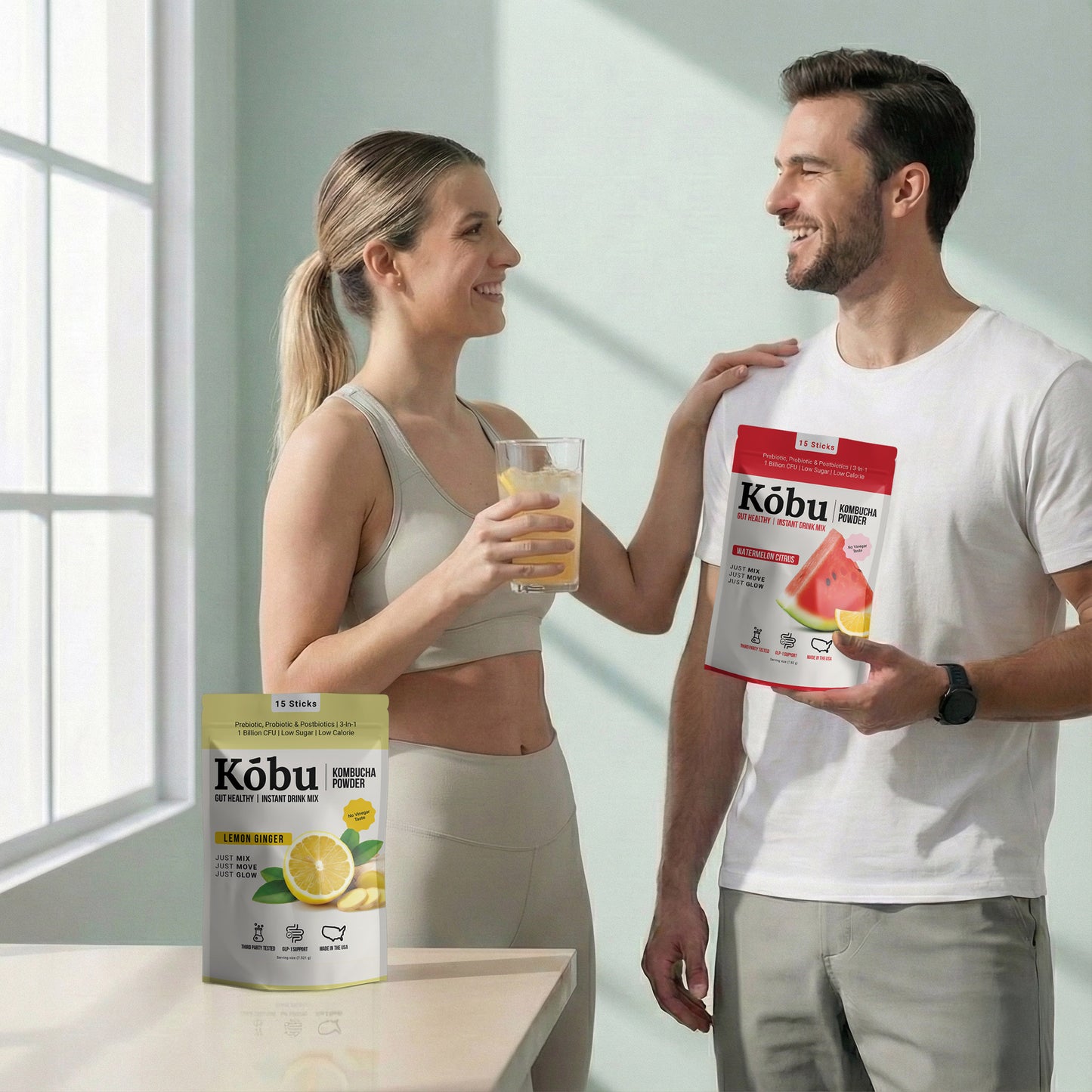 Kōbu Kombucha Powder – Watermelon Citrus (15 Sticks) | GLP-1 Support | Pre + Pro + Postbiotic