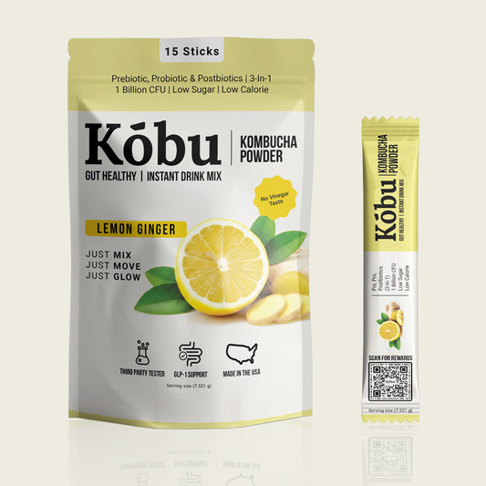 Kōbu Kombucha Powder — Lemon Ginger (15 Sticks) Gut Support & Probiotic