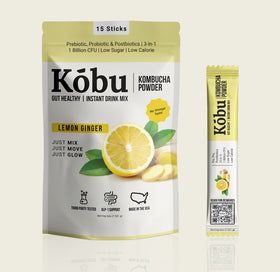 Kōbu Kombucha Powder — Lemon Ginger (15 Sticks) Gut Support & Probiotic