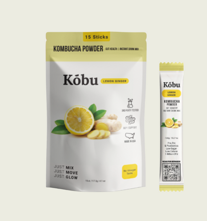 Kōbu Kombucha Powder – Watermelon Citrus & Lemon Ginger (30 Sticks) | GLP-1 Support | Pre + Pro + Postbiotic