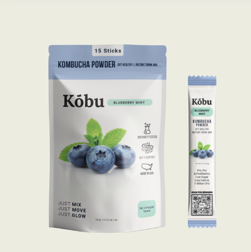 Coming Soon! Kōbu Kombucha Powder –  Blueberry Mint (15 Sticks) | Guthealth & Postbiotic