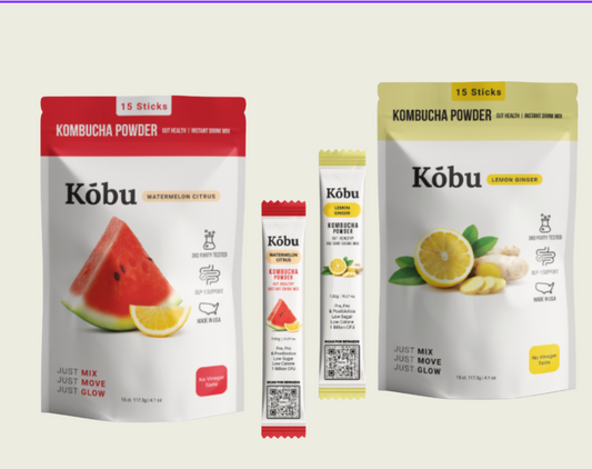 Kōbu Kombucha Powder – Watermelon Citrus & Lemon Ginger (30 Sticks) | GLP-1 Support | Pre + Pro + Postbiotic
