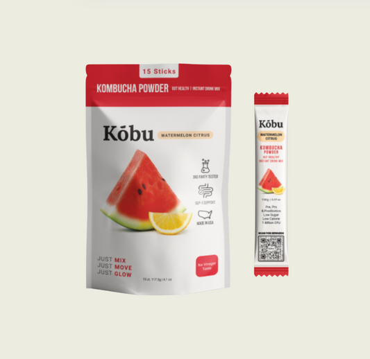 Kōbu Kombucha Powder – Watermelon Citrus (15 Sticks) | GLP-1 Support | Pre + Pro + Postbiotic