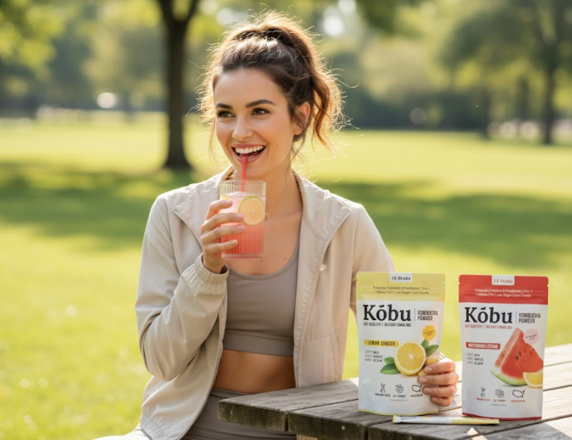 Kōbu Kombucha Powder Variety Pack (30 Sticks) – Watermelon Citrus & Lemon Ginger | Gut Support & Probiotic