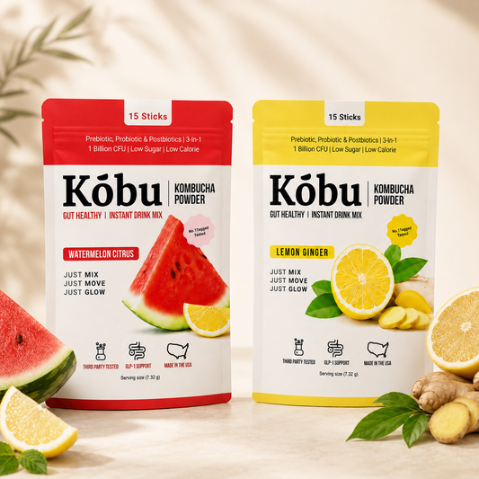 Kōbu Kombucha Powder Variety Case (6 Watermelon Citrus and 6 Lemon Ginger Bags)