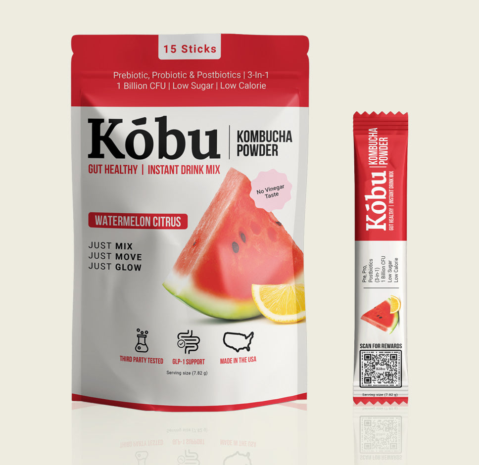 Kōbu Kombucha Powder Variety Pack (30 Sticks) – Watermelon Citrus & Lemon Ginger | Gut Support & Probiotic