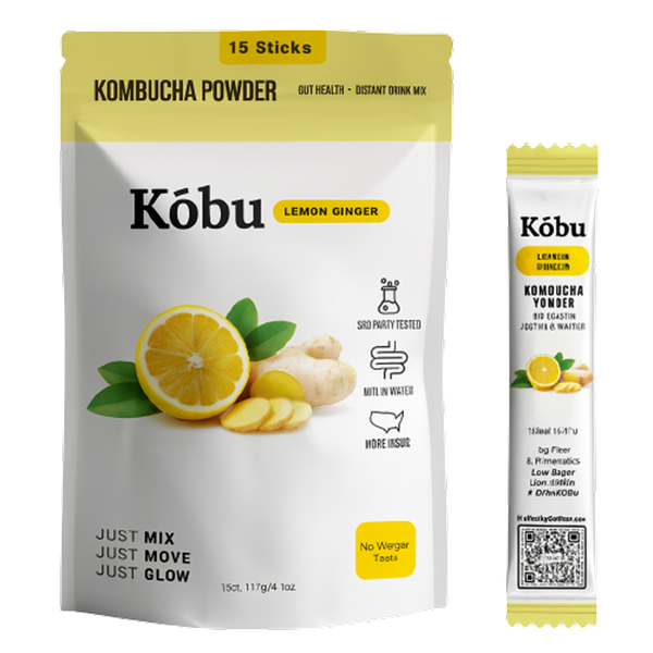 Kōbu Kombucha Powder – Lemon Ginger (15 Sticks) | GLP-1 Support.